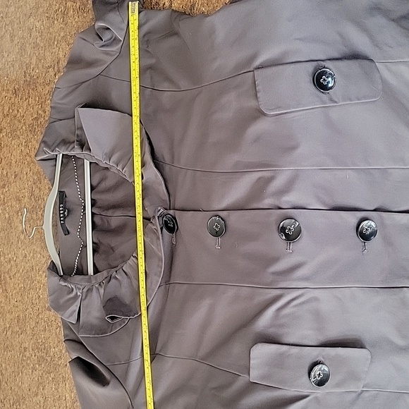 Sandro Studio Short Ruffle Neck Belted Trench Coat XL Charcoal Grey - Picture 7 of 10